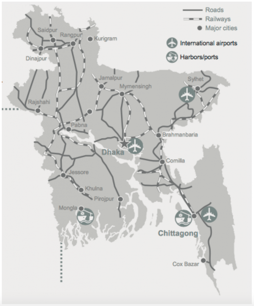 Bangladesh transportation and infrastructure map